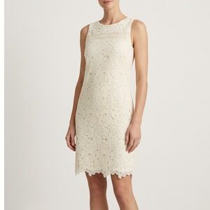 LOFT Embroidered Floral Lace Shift Dress 6 Bridal LWD Wedding Ivory Cream NWT